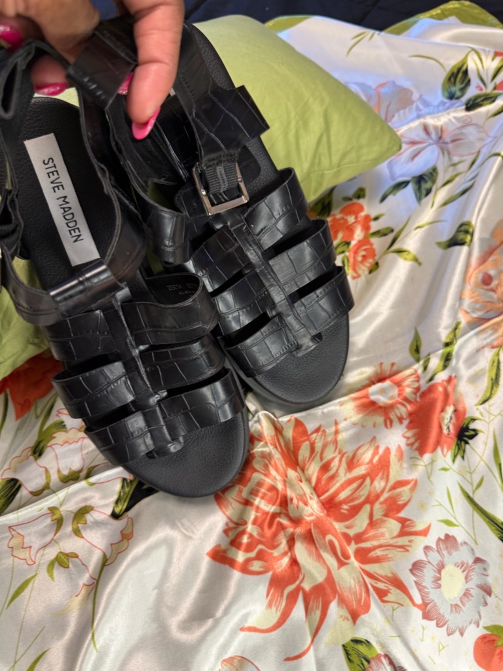Steve Madden Black Croc Embossed Gladiator Platform Sandals Size 7